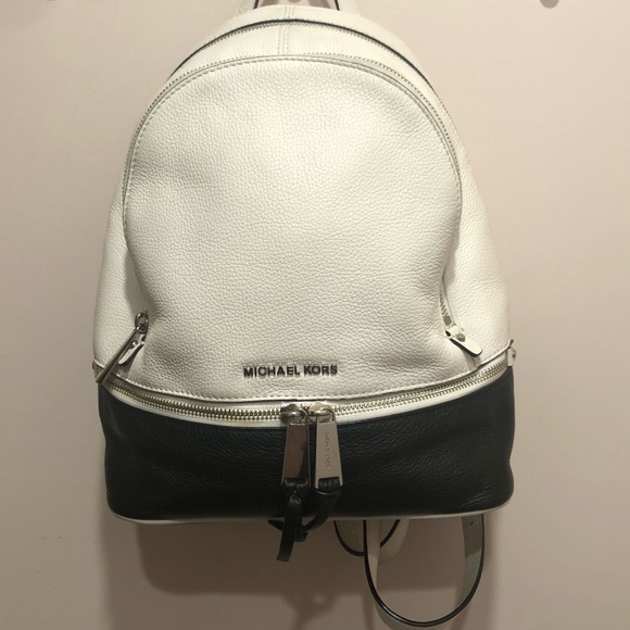 MK Black + White Rhea Medium Color-Block Backpack